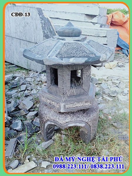 Đèn đá trang trí sân vườn 13 (bóng lục giác), đèn đá đẹp, địa chỉ làm đèn đá đẹp tại Ninh Bình