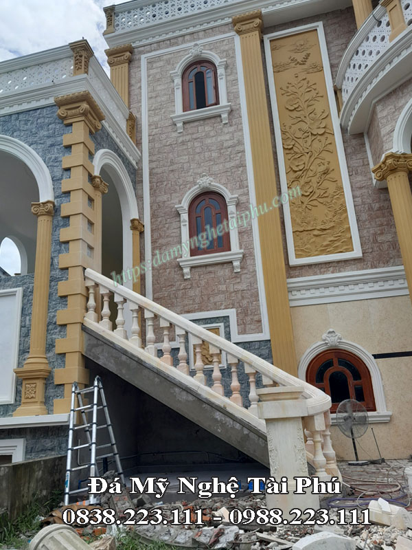 Lan can con tiện đá, lan can cầu thang, lan can đá biệt thự, lan can đá vàng hồng