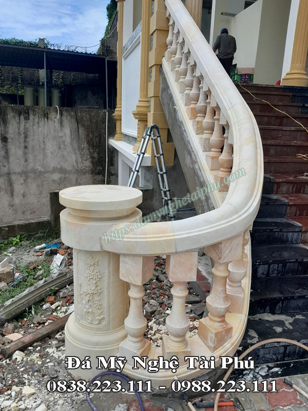 Lan can con tiện đá, lan can cầu thang, lan can đá biệt thự, lan can đá vàng hồng