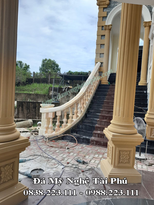 Lan can con tiện đá, lan can cầu thang, lan can đá biệt thự, lan can đá vàng hồng