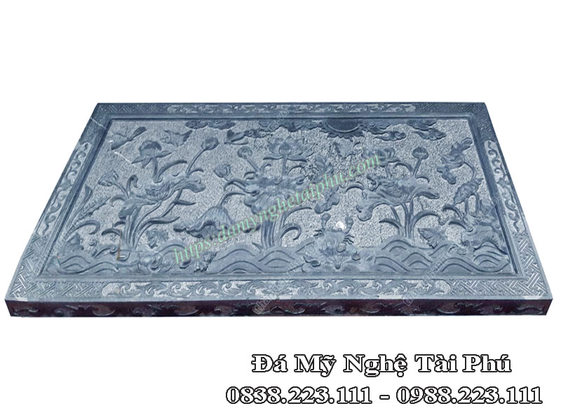 Mẫu chiếu rồng đá đẹp chạm đầm sen cho Nhà thờ họ, chiếu thờ đá, chiếu đá nhà thờ